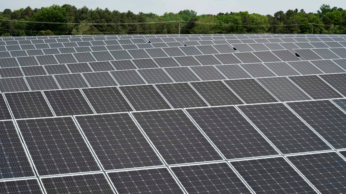 Rows of solar panels at the Toms River Solar Farm which was built on an EPA Superfund site in Toms River, New Jersey, U.S., 26 May, 2021