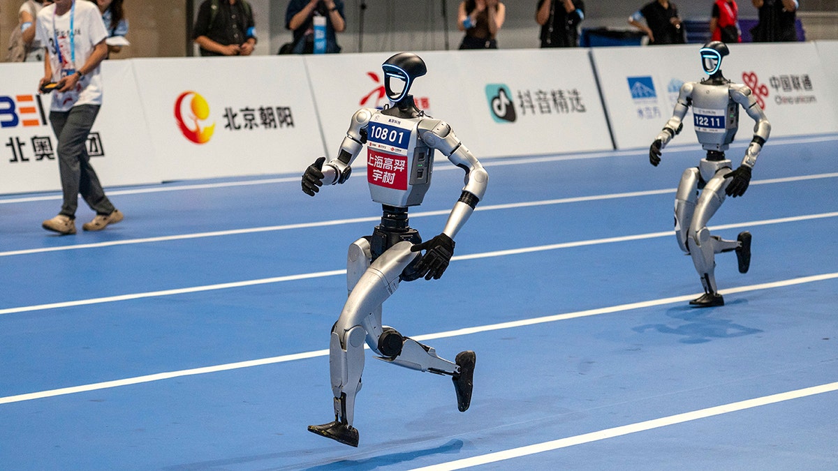 Robots running a race.